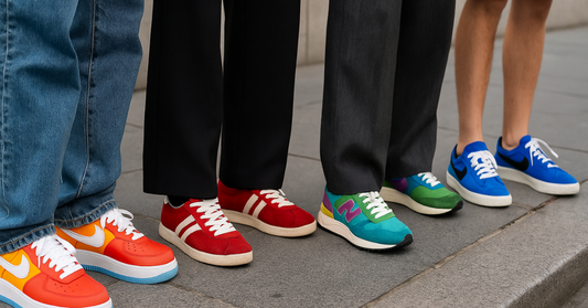 baskets-blanches-contre-des-modèles-colorés