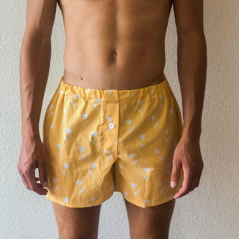 Caleçon Upcyclé Uni Jaune et Blanc