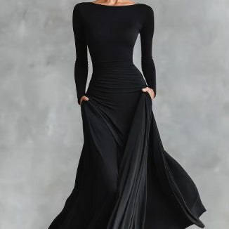 Robe Évasée à Manches Longues – Élégance Intemporelle