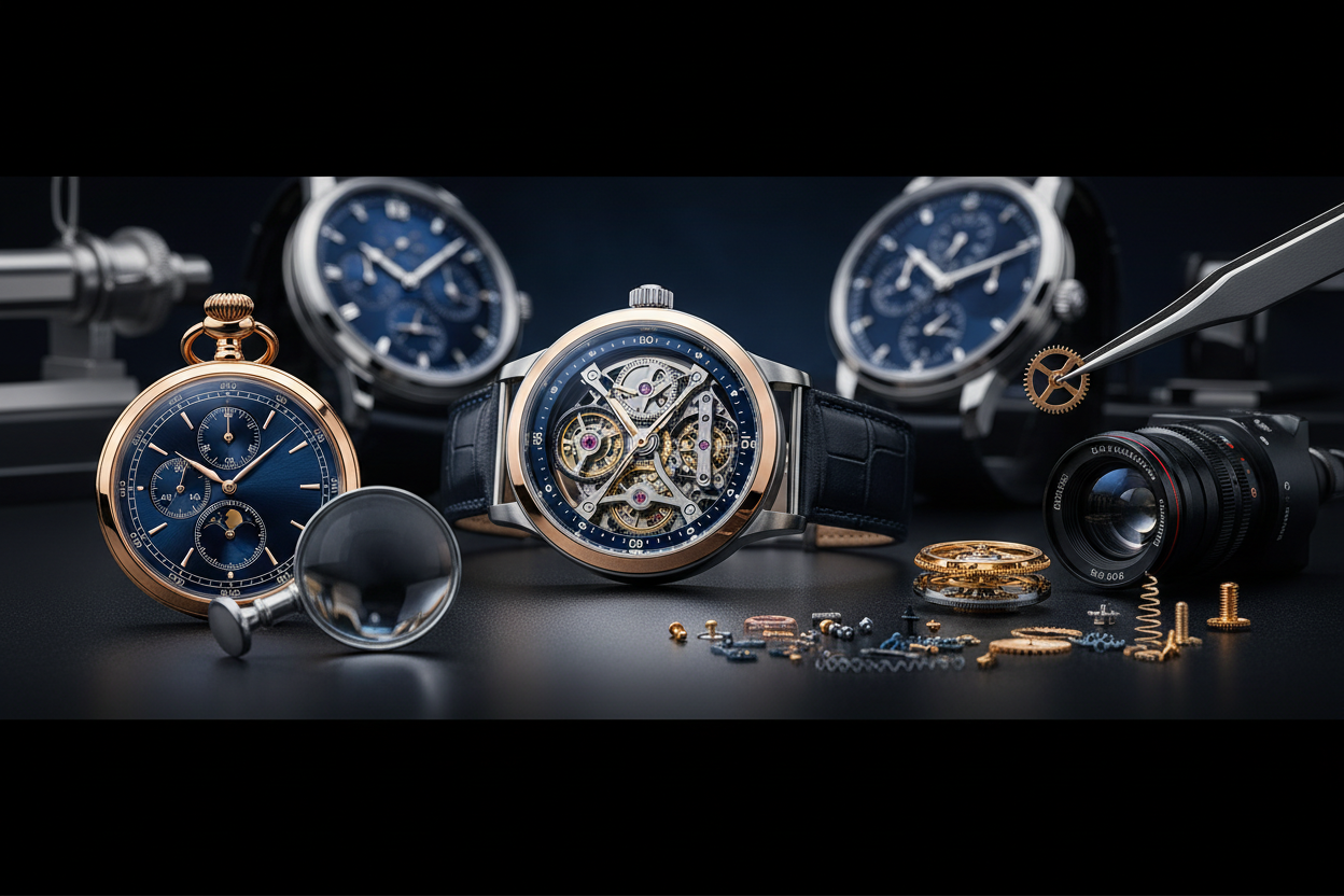 génère une image de couverture pour ma catégorie d'articles de blog qui parle de montres et horlogerie, aucune écriture en anglais.