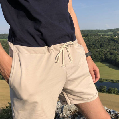 Combishort Homme Molleton Beige et Bleu